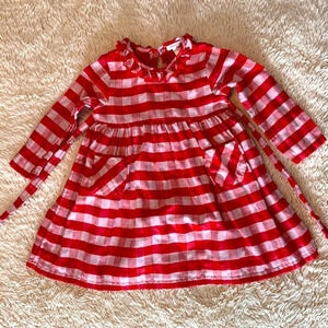 Sweetdil red and white plaid check high collar neck long sleeve dress 4T
